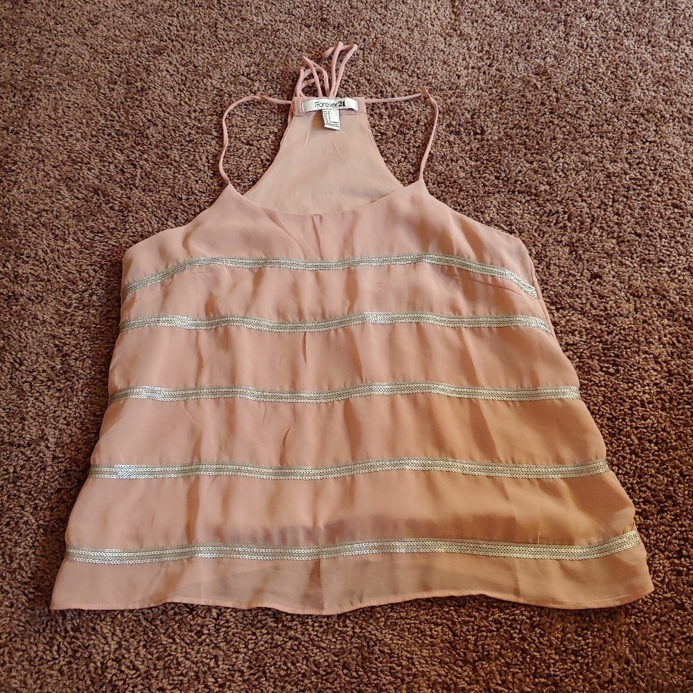 Forever 21 pale pink shimmery silver striped tank